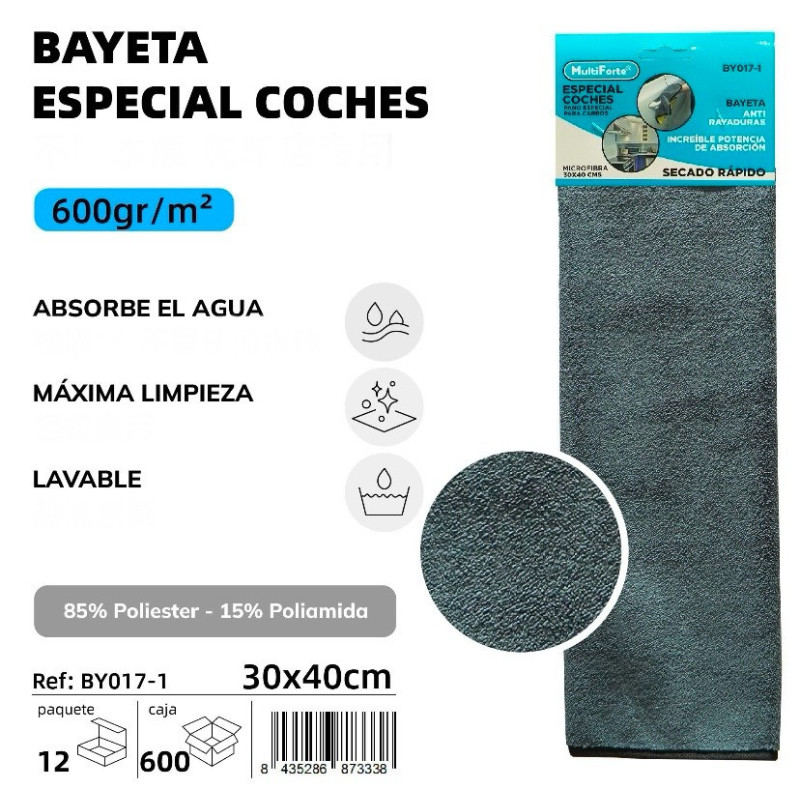 BAYETA ESPECIAL COCHES 30X40 CM 600gr Gris