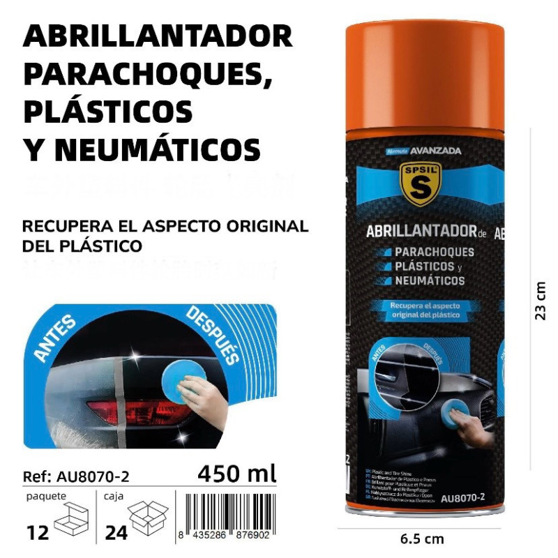 ABRILLANTADOR PARACHOQUES  PLASTICOS  NEUMATICOS 450 ML.