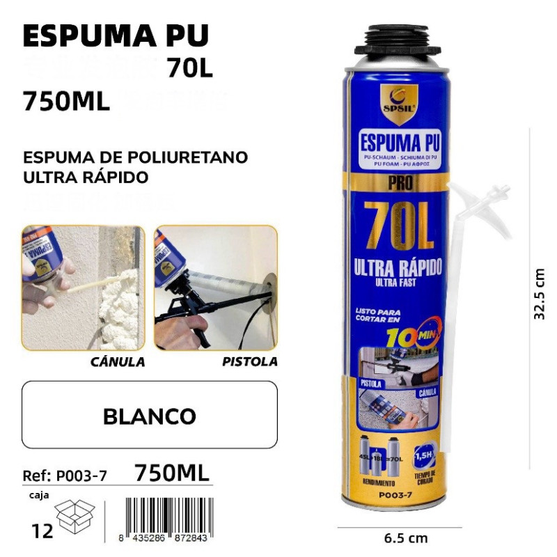 ESPUMA POLIURETANO PARA PISTOLA  ULTRA RAPIDA 750ML